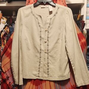 Pale Sage Green Long Sleeve Embroidered Button Down Shirt